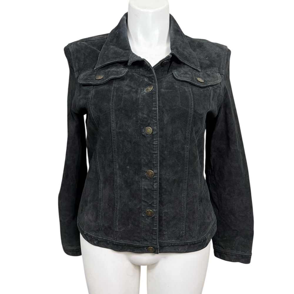 Fabio Womens Y2K Black Genuine Leather Button Front Jacket Size Large